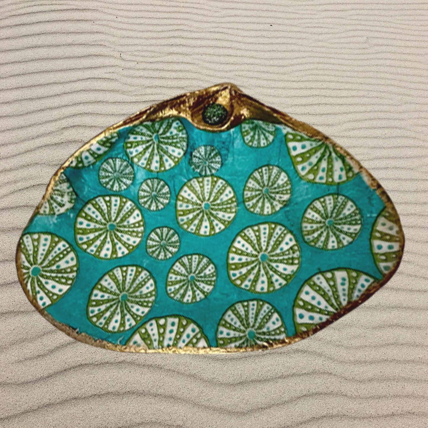 Decoupage Designed Shell-Aqua Tide Sand Dollar