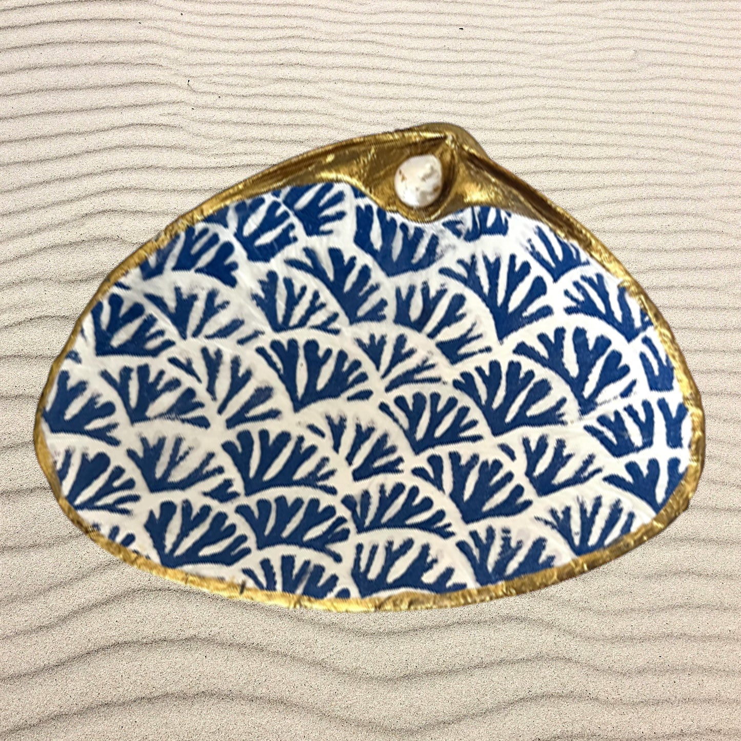 Decoupaged designed shell-Blue Sprouted Tides