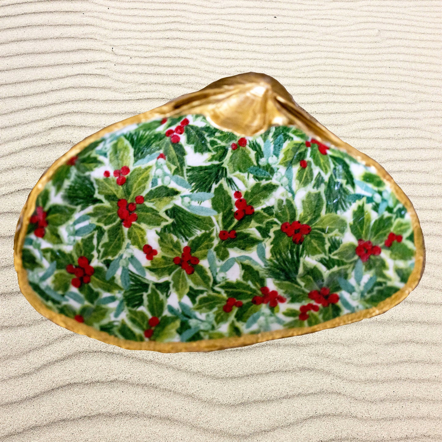 Holly Berry Decoupage Shell