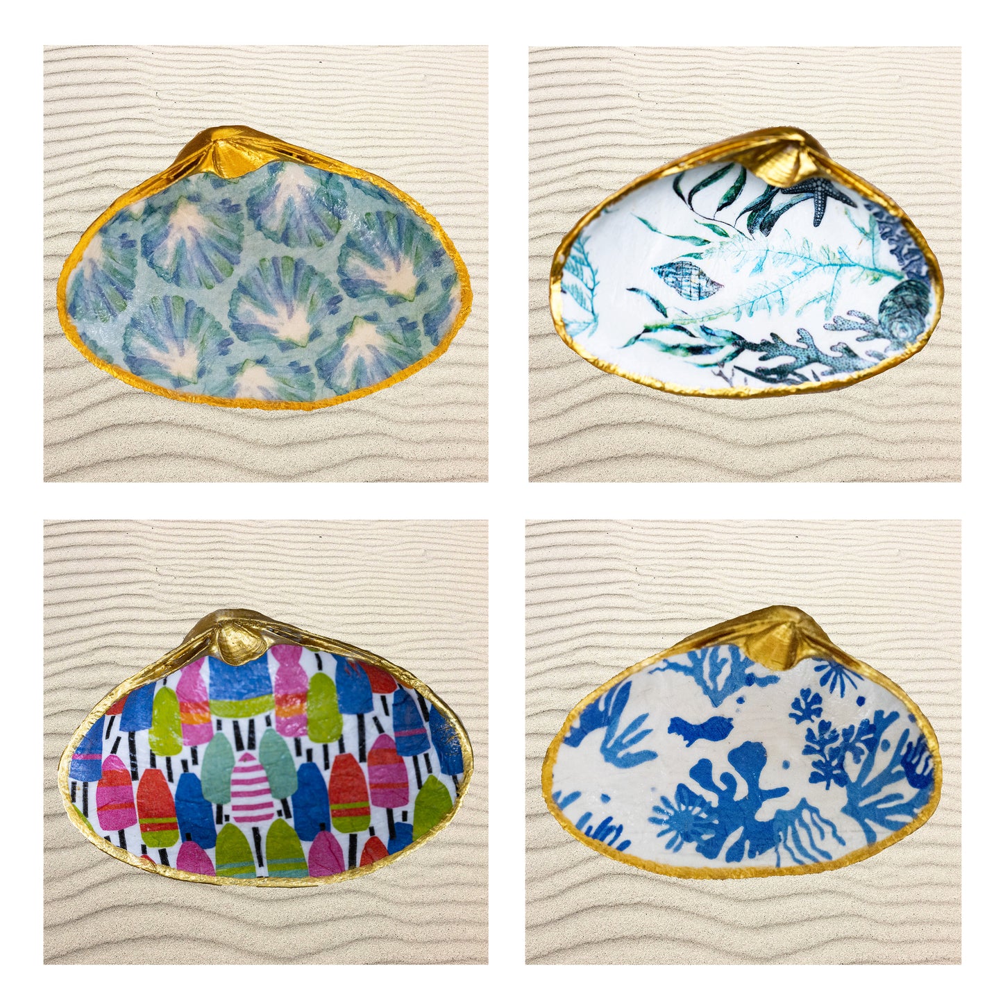 Blue North Shore Scallop Decoupage Shell
