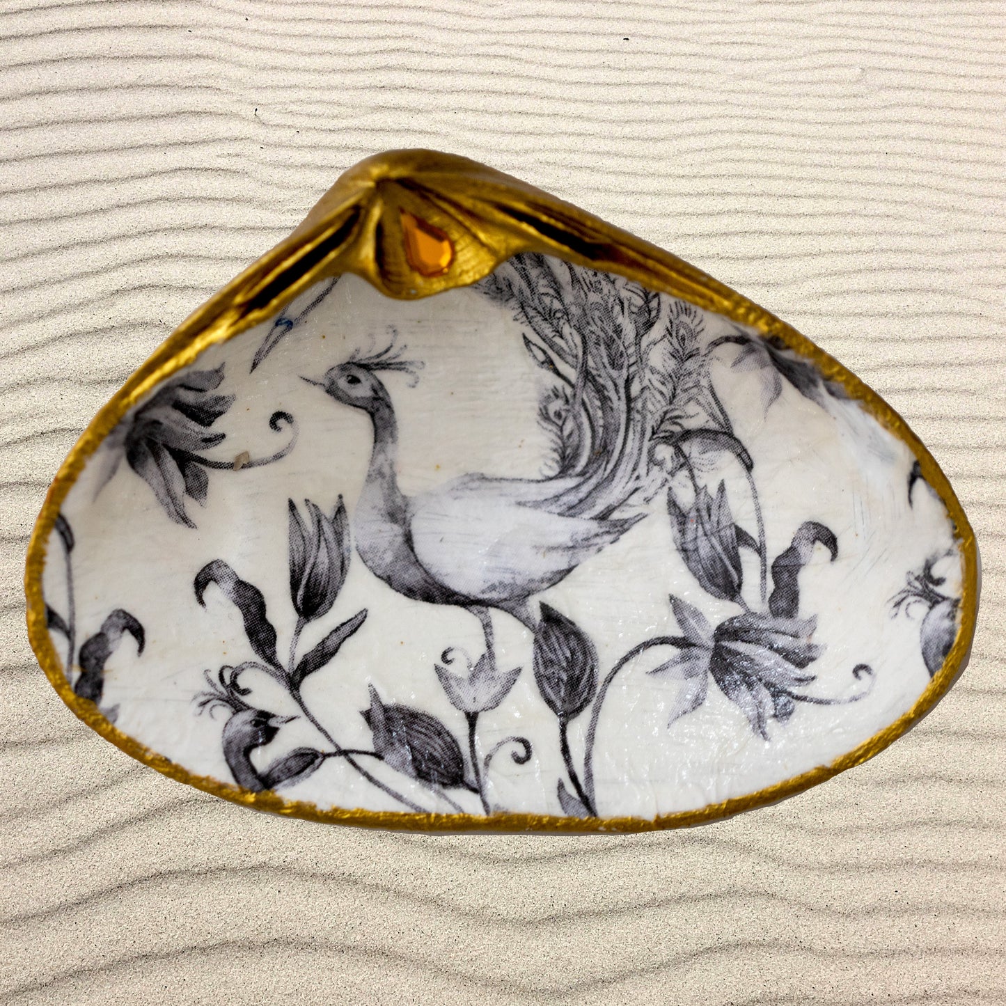 Peacock Majesty Decoupage Shell