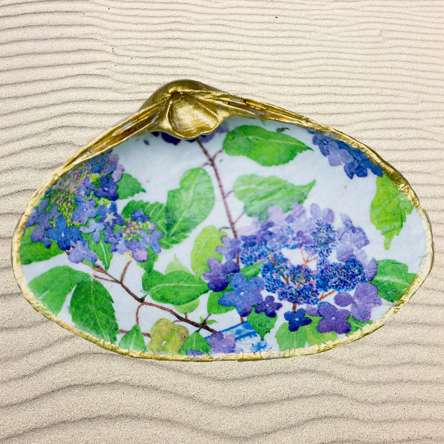 Decoupage Designed Shell-Mystic Blue Hydrangeas