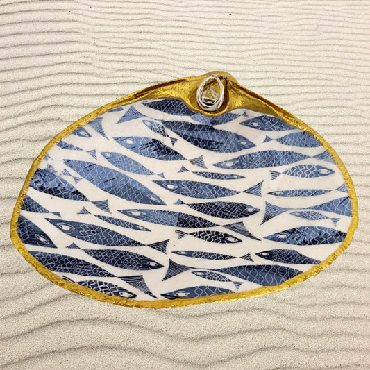 Blue Fish Decoupage Shell