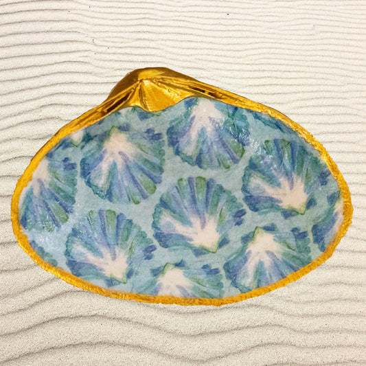 Blue North Shore Scallop Decoupage Shell