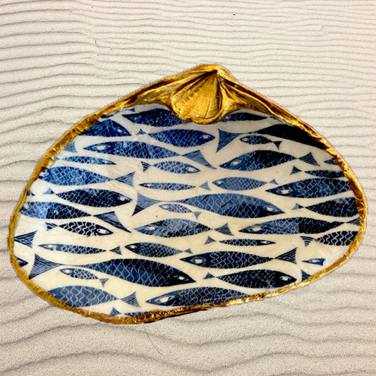 Blue Fish Decoupage Shell